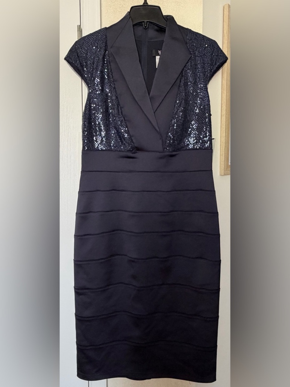 Tadashi Shoji Navy Sequin Bodice Bandage Midi Dress - Picture 2 of 5